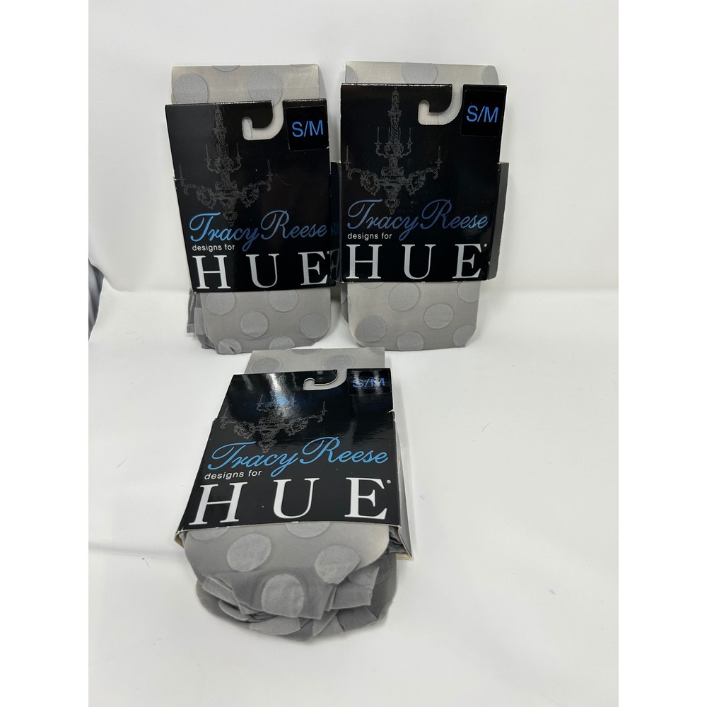 3PK Tracy Reese for HUE Eclipse Dot Sheer Control Top Tights Grey S/M 3010